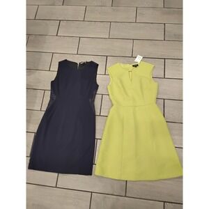 Tahari ASL Women's Dress Bundle – Chartreuse Fit & Flare + Navy Mesh Sheath – 4